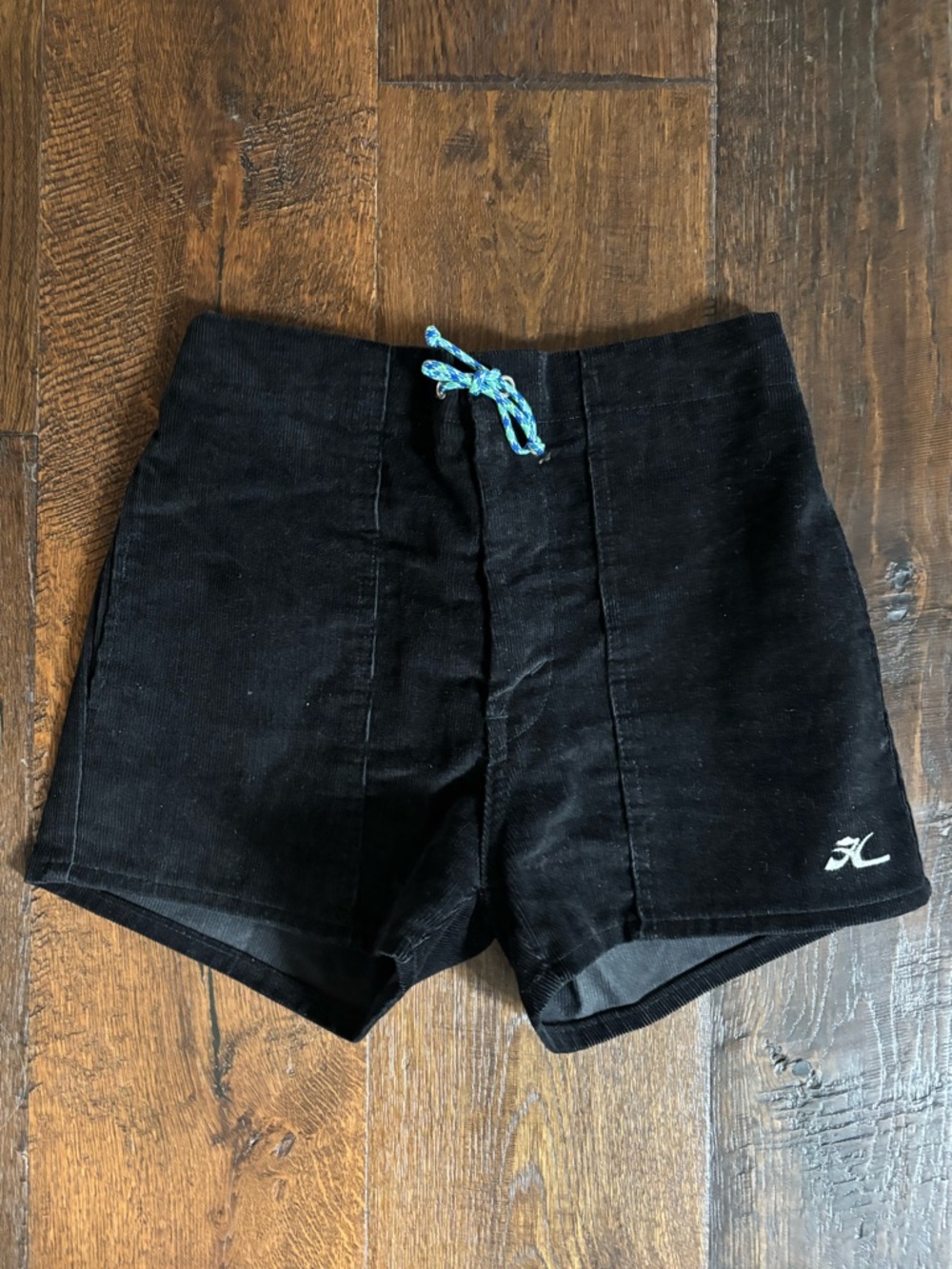 Vintage Hobie Black Corduroy Surf Swim Shorts with Blue Drawstring unisex XS/S